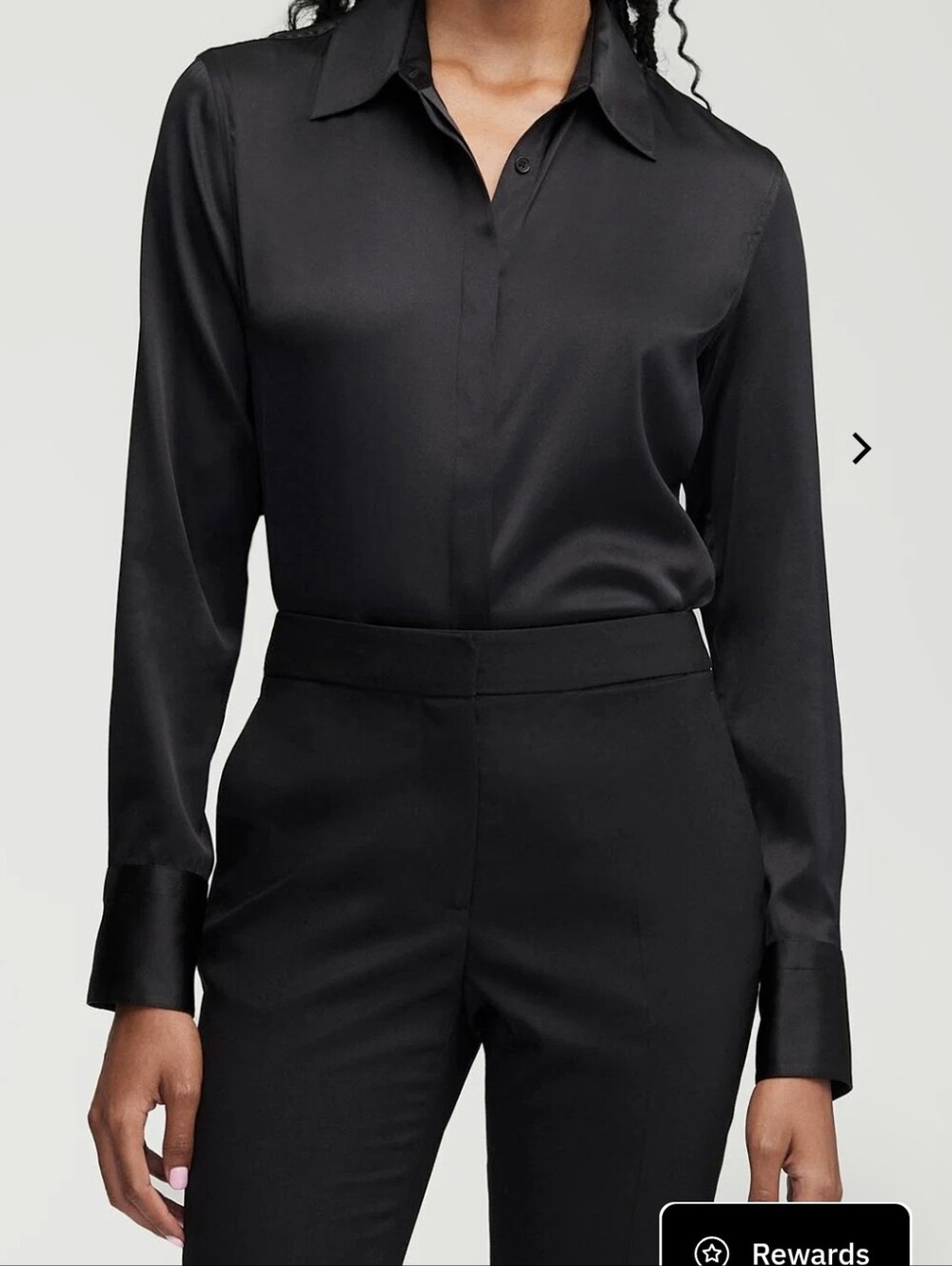ARGENT Black Stretch Silk Satin Blouse M